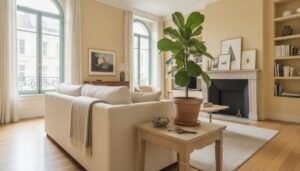 Salon d'un appartement bruxellois, choix entre vendre ou garder son bien