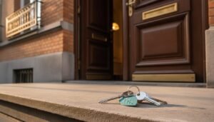 Clés sur le pas-de-porte d'une maison bruxelloise, vente de particulier à particulier